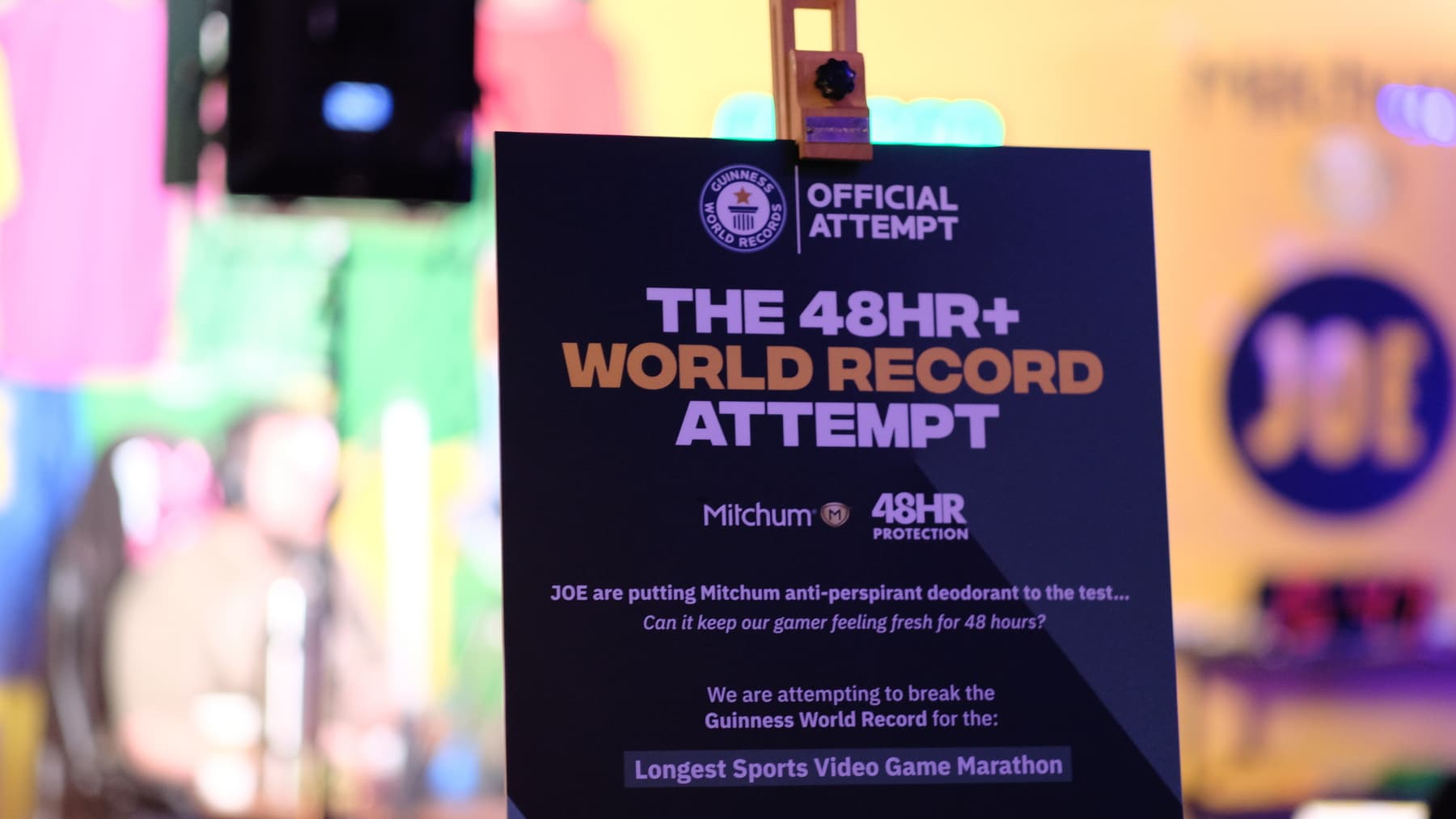 Mitchum Guinness World Record gaming marathon sign